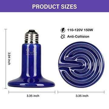 Simple Deluxe 150W 2-Pack Ceramic Heat Emitter Reptile Heat Bulb No Light, LCD Digital Aquarium Ther...