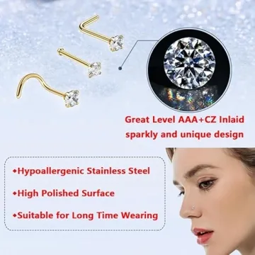 12-Piece Hypoallergenic Gold Nose Rings & Studs Set