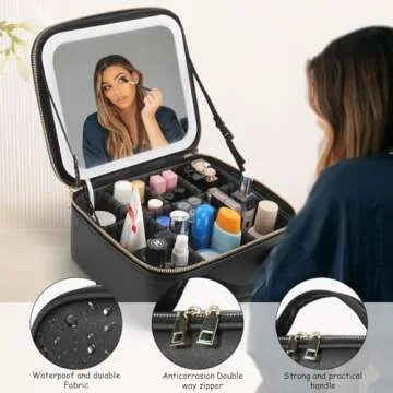 Makeup Bag with Led Mirror-Travel Makeup Bag with Led Mirror is with Waterproof Design Travel Makeup...