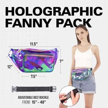 Holographic Fanny Pack Belt bag - Crossbody Waist Bag for Men or Women - Hands-Free, Waterproof Larg...