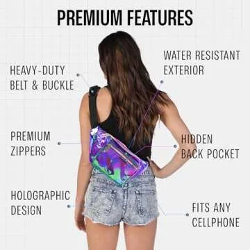 Holographic Fanny Pack Belt bag - Crossbody Waist Bag for Men or Women - Hands-Free, Waterproof Large Bumbag for Hiking, Running, and Travel (purple)