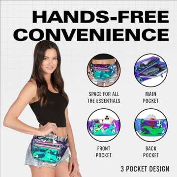 Holographic Fanny Pack Belt bag - Crossbody Waist Bag for Men or Women - Hands-Free, Waterproof Large Bumbag for Hiking, Running, and Travel (purple)