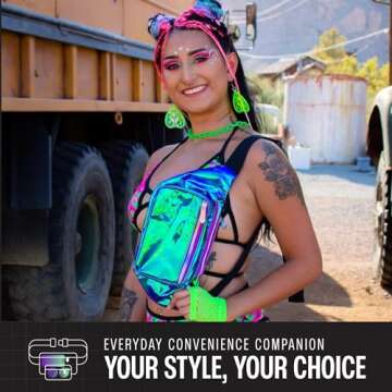 Holographic Fanny Pack Belt bag - Crossbody Waist Bag for Men or Women - Hands-Free, Waterproof Large Bumbag for Hiking, Running, and Travel (purple)