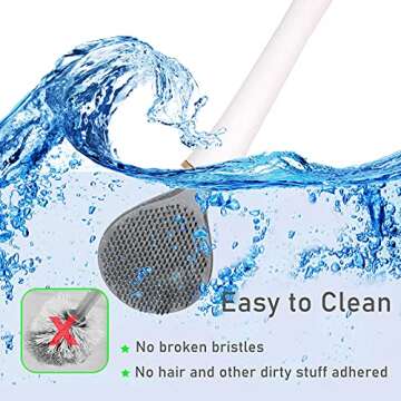 Silicone Toilet Brush with Holder Set, Automatic Toilet Brush for Bathroom ​- No-Slip Long Handle and Quick Drying Wall-Mounted Holder - Easy to Assemble Ventilation Base