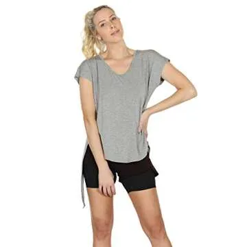 icyzone Open Back Workout Tops for Women - Athletic Activewear T-Shirts Exercise Yoga Shirts(Pack of 2) (L, Black/Grey)