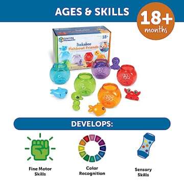 Learning Resources Peekaboo Fishbowl Friends, 10 Pieces, Ages 18 Months+, Learning Toys, Baby Toys, Educational Toys,Fish Toys,Animal Toys,Bath Toys