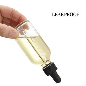 12 Pack, 2 oz Glass Eye Dropper Bottles w/ 3 Stainless Steel Funnels & 1 Long Pipette Dropper & 24 Labels - 60ml Clear Tincture Bottles for Essential Oils, Liquids - Leakproof Travel Essential Bottles