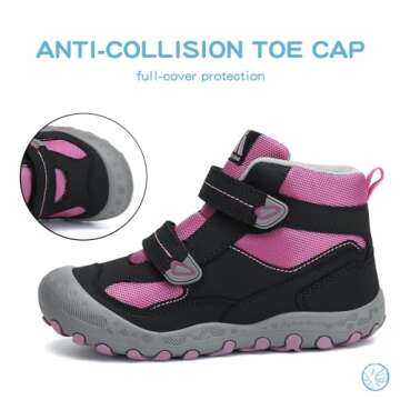 Mishansha Toddler Kids Water Resistant Hiking Boots Boys Girls Anti-Collision Anti-Skid Athletic Outdoor Ankle Adventure Trekking Boot Sport Footwear Black/Rose/Gray 7.5 toddler