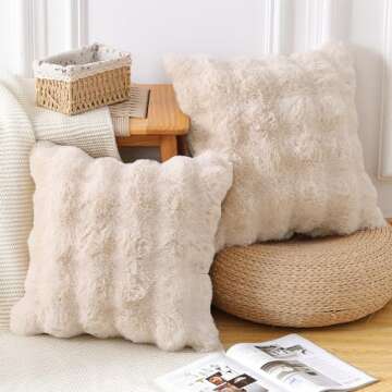 MADIZZ Pack of 2 Thick Plush Wool Throw Pillow Covers 22x22 Inch Beige Soft Decorative Cushion Cover...