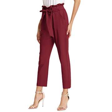 GRACE KARIN Women's Pants with Deep Pockets 7/8 Stretch Pants for Women Lounge Work Wine Red S