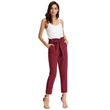 GRACE KARIN Women's Pants with Deep Pockets 7/8 Stretch Pants for Women Lounge Work Wine Red S