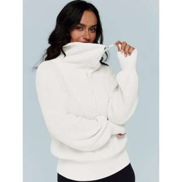 LILLUSORY Women's Pullover Zip Up Sweat Shirt Fall Fashion Short Soft Sweater Lightweight Knit Hoodie Winter Outfits White