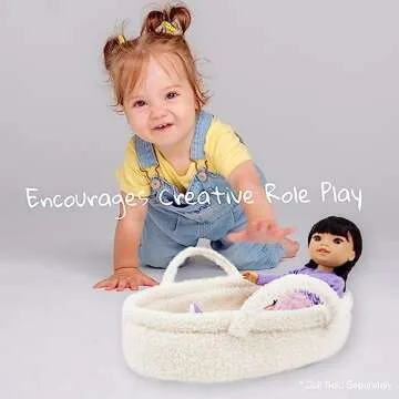 June Garden Cozy Dream Doll Bassinet - Baby Doll Portable Carrier - Fits for American Girl Dolls or Teddy Bears up to 14" - Cream White