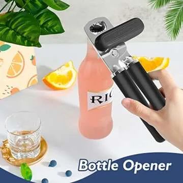 Mebotem Can Opener Manual, Handheld Heavy Duty Can Opener, Stainless Steel Smooth Edge Hand Can Openers, Easy Turn Knob Bottle Opener, Top Lid Kitchen Essentials Gadgets Tool, Black