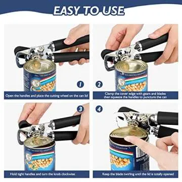 Mebotem Can Opener Manual, Handheld Heavy Duty Can Opener, Stainless Steel Smooth Edge Hand Can Openers, Easy Turn Knob Bottle Opener, Top Lid Kitchen Essentials Gadgets Tool, Black