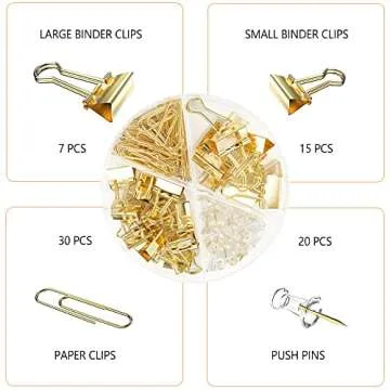 CREECHWA Gold Paper Clips & Binder Clips Set for Desk Accessory