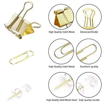 CREECHWA Gold Paper Clips & Binder Clips Set for Desk Accessory