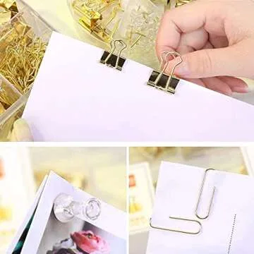 CREECHWA Gold Paper Clips & Binder Clips Set for Desk Accessory