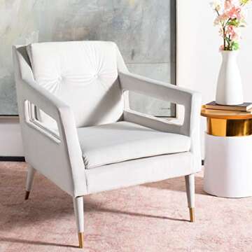 Safavieh Home Mara Retro Glam Silver Velvet and Gold Tufted Accent Chair