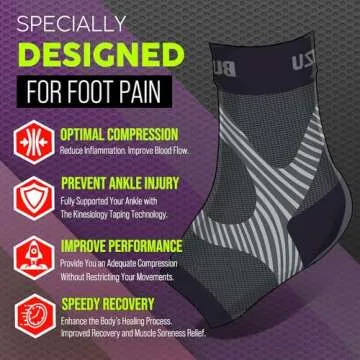 Compression Socks for Plantar Fasciitis, Achilles Tendonitis, Arthritis Relief, Ankle Brace Compression Sleeve with Foot Arch Support, Ankle Wrap for Women, Men, Swelling & Heel Pain Black S-M