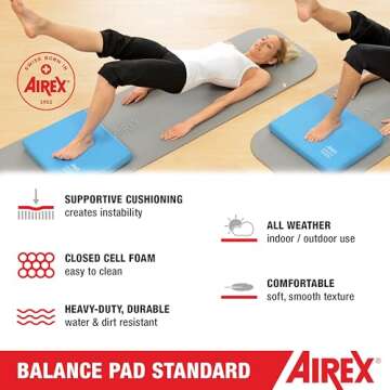 AIREX Home Gym Physical Therapy Workout Yoga Exercise Foam Non Slip Balance Pad with Waterproof and Tear Proof Design for Strength Training, Blue