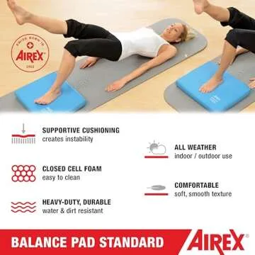 AIREX Home Gym Physical Therapy Workout Yoga Exercise Foam Non Slip Balance Pad with Waterproof and Tear Proof Design for Strength Training, Blue