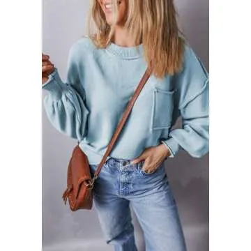 EVALESS Oversized Cozy Sweater for Women in Sky Blue