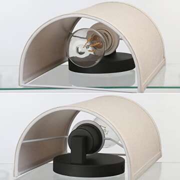 Yosoan Linen Boho Vintage Wall Sconce Stairwell Fixture Light, 1-Light Vanity Indoor Hardwired Wall Mount Retro Industrial Interior Sconce with Half Moon Shade Lamp for Bedside Bedroom Home