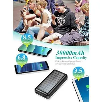 SOXONO Portable Charger, Solar Power Bank 30000mAh with 2 USB 5V 2.1A Outputs, Compact External Batt...