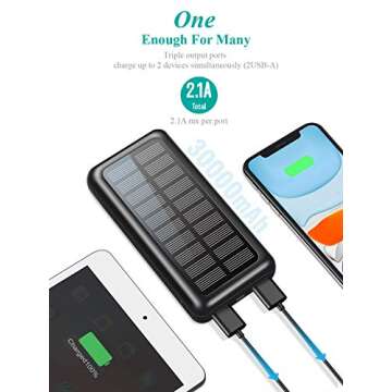 SOXONO Portable Charger, Solar Power Bank 30000mAh with 2 USB 5V 2.1A Outputs, Compact External Battery Pack for Cell Phone Tablet Charging, Outdoor Camping, Vacation