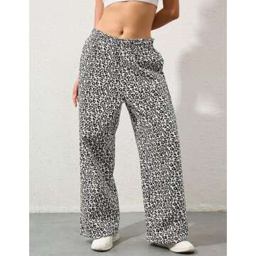 Ziesexy Leopard Pants Baggy Fleece Sweatpants Cheetah Print Pants for Women High Waisted Casual Trousers with Pockets
