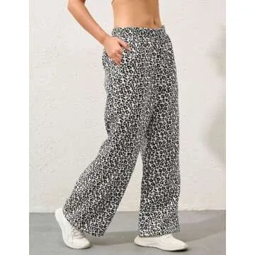 Ziesexy Leopard Pants Baggy Fleece Sweatpants Cheetah Print Pants for Women High Waisted Casual Trousers with Pockets