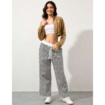 Ziesexy Leopard Pants Baggy Fleece Sweatpants Cheetah Print Pants for Women High Waisted Casual Trousers with Pockets
