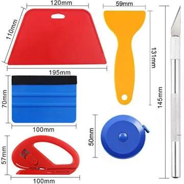 Wallpaper Smoothing Tool Kit Include red Squeegee,Medium-Hardness Squeegee, blue Tape Measure,snitty Vinyl Cutter and Craft Knife with 5 Replacement Blades for Adhesive Contact Paper Application Win