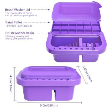 MyLifeUNIT Paint Brush Cleaner, Paint Brush Holder and Organizers with Palette for Acrylic, Watercolor, and Water-Based Paints (Purple)