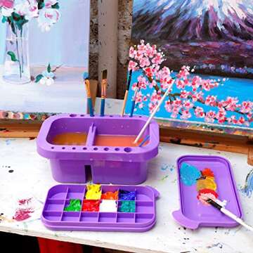 MyLifeUNIT Paint Brush Cleaner, Paint Brush Holder and Organizers with Palette for Acrylic, Watercolor, and Water-Based Paints (Purple)