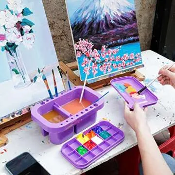 MyLifeUNIT Paint Brush Cleaner, Paint Brush Holder and Organizers with Palette for Acrylic, Watercolor, and Water-Based Paints (Purple)