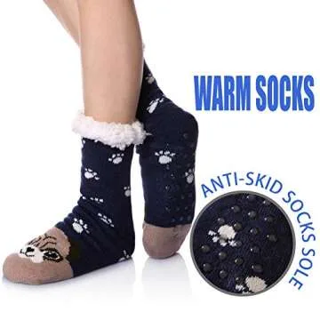 DoSmart Fuzzy Socks For Women Slipper Warm Fluffy Soft Winter Cozy Plush Cabin Sleep Christmas Home Socks(Dog)