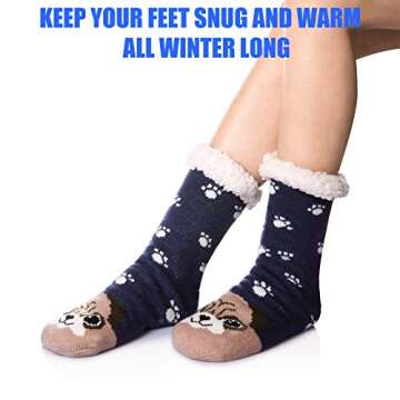 DoSmart Fuzzy Socks For Women Slipper Warm Fluffy Soft Winter Cozy Plush Cabin Sleep Christmas Home Socks(Dog)