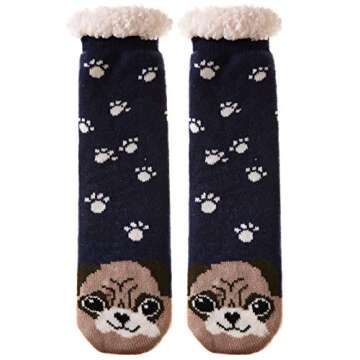 DoSmart Fuzzy Socks For Women Slipper Warm Fluffy Soft Winter Cozy Plush Cabin Sleep Christmas Home Socks(Dog)