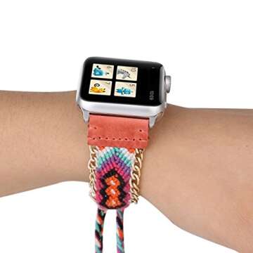 Juzzhou Watch Band For Apple Watch iWatch Series 1/2/3 Sport Edition Cord Knit Braid Weave Woman Girl Lady Boy Replacement Wriststrap Bracelet Watchband Wristband Wrist Strap With Metal Adapter 38mm