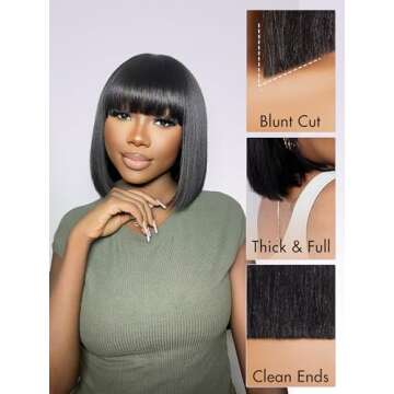 LUVME HAIR Yaki Straight Bob Wig with Bangs - Ready to Go