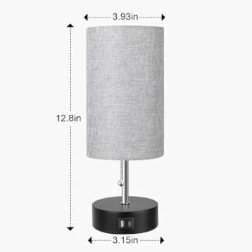 3-Color Temperature Bedside Lamp Nightstand Lamp with USB A Port and C Port, Table Lamp for Bedroom with LED Bulb Small Lamps for Living Room (Gray)