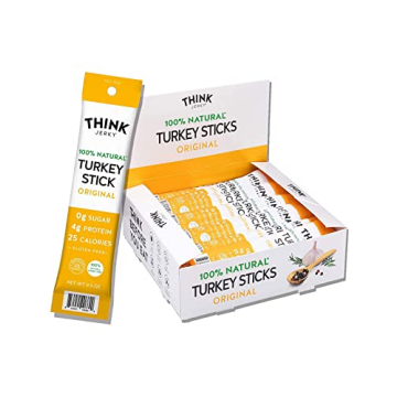 Think Jerky, All-Natural Turkey Sticks (0.5 Ounce Sticks, Pack of 20 Sticks) - Sugar Free, Gluten Fr...