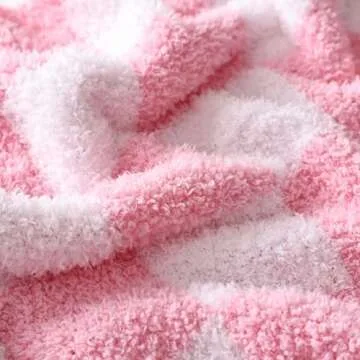 Panku Checkered Blanket, Ultra Soft Pink Checkered Throw Blanket, Warm Fluffy Checkerboard Blanket for Couch and Sofa (50x60 Inches, Pink and White)