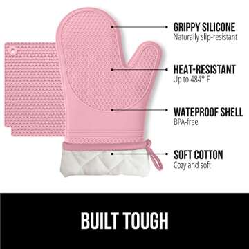 GORILLA GRIP BPA-Free Soft Silicone Oven Mitts and Potholder Set of 4, Heat Resistant Hot Pads, Thic...