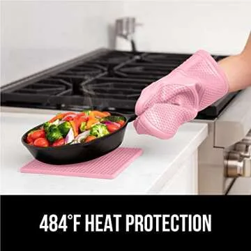 GORILLA GRIP BPA-Free Soft Silicone Oven Mitts and Potholder Set of 4, Heat Resistant Hot Pads, Thick Cotton Lined Cooking Mitt, Long Gloves Protect Hands, Kitchen Waterproof Trivet Mats, 12.5" Pink
