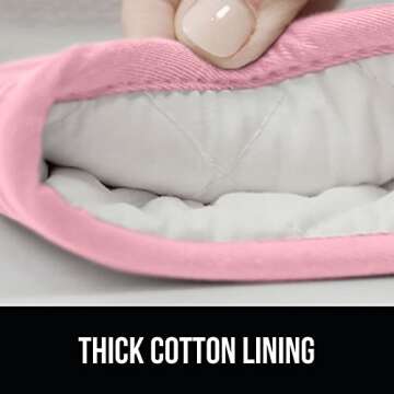 GORILLA GRIP BPA-Free Soft Silicone Oven Mitts and Potholder Set of 4, Heat Resistant Hot Pads, Thick Cotton Lined Cooking Mitt, Long Gloves Protect Hands, Kitchen Waterproof Trivet Mats, 12.5" Pink