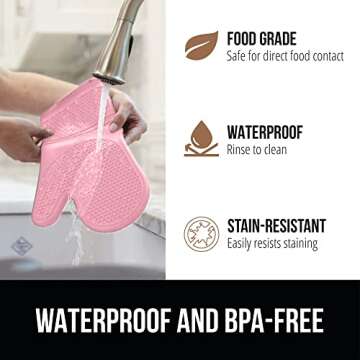 GORILLA GRIP BPA-Free Soft Silicone Oven Mitts and Potholder Set of 4, Heat Resistant Hot Pads, Thick Cotton Lined Cooking Mitt, Long Gloves Protect Hands, Kitchen Waterproof Trivet Mats, 12.5" Pink