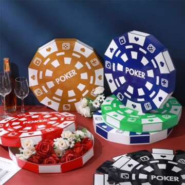 Silipull Giant Casino Decorations 15.7 Inch Large Paper Poker Chips Favor Boxes Jumbo Oversized Poker Game Theme Centerpieces for Tables Casino Birthday Party Decorations(6 Pcs)